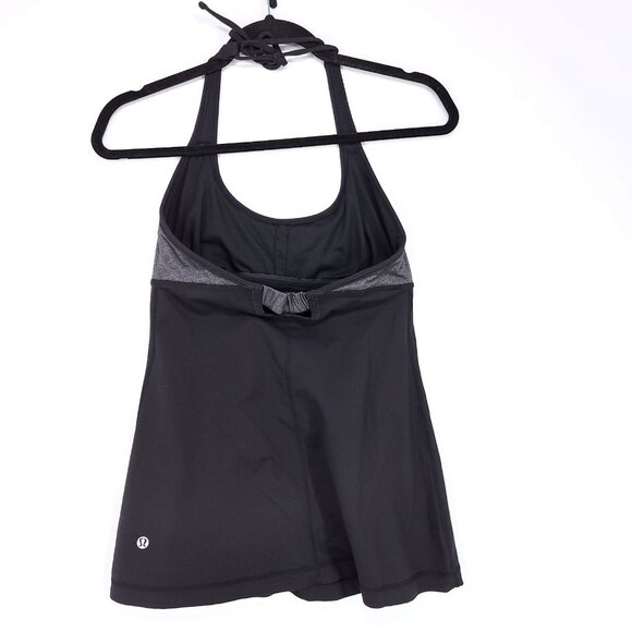 Lululemon Namaste Halter Tank Top Size 6 Ruched Black Gray Color Block - Picture 3 of 10
